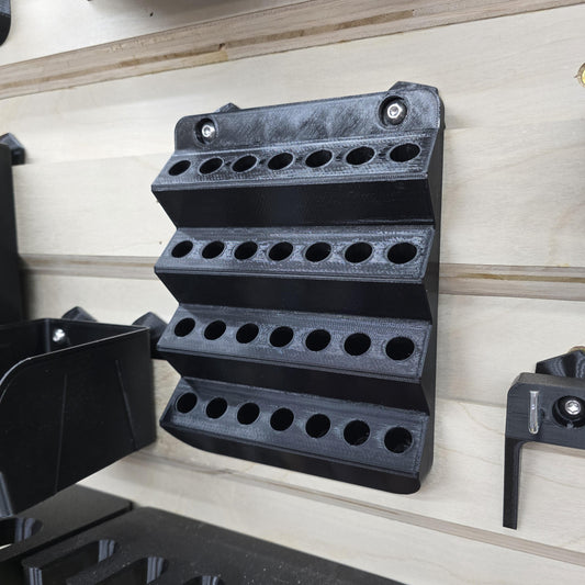 French Cleat 1/2" Router Bit Rack by RhinoFrame – holds 28 half-inch shank router bits on french cleat