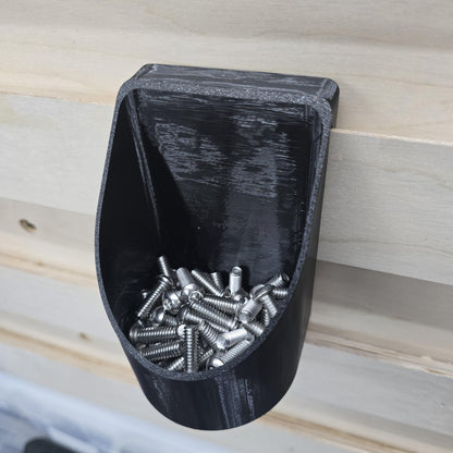French Cleat Hardware Bin installed – USA-made hardware bin for workshop cleat wall