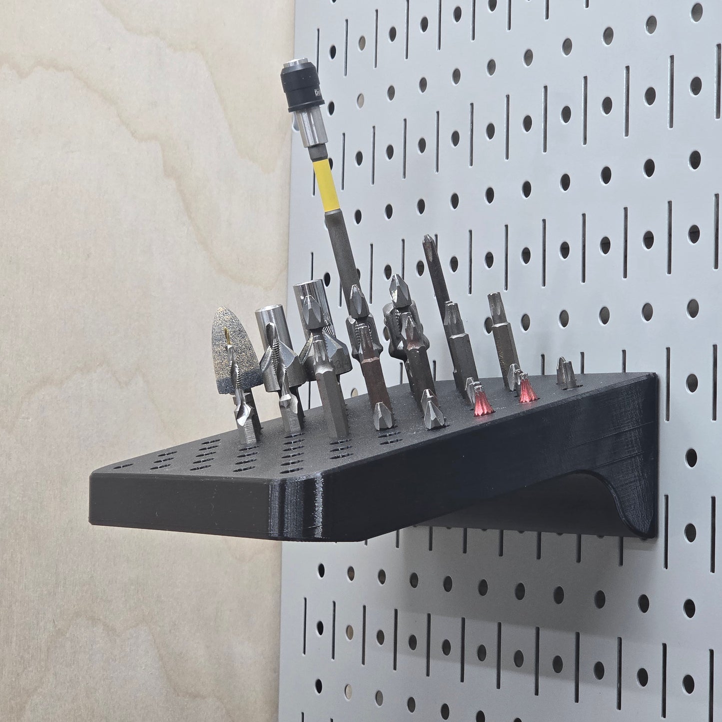 Pegboard Bit Rack with bits – 1/4" hex bit holder for pegboard wall organizer