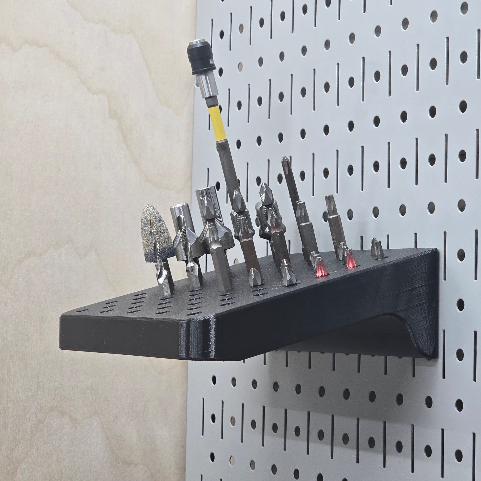 Pegboard Bit Rack with bits – 1/4" hex bit holder for pegboard wall organizer