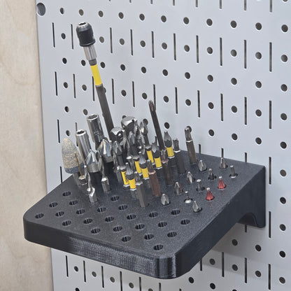Pegboard Bit Rack close-up – bit slot detail, RhinoFrame USA-made pegboard accessory